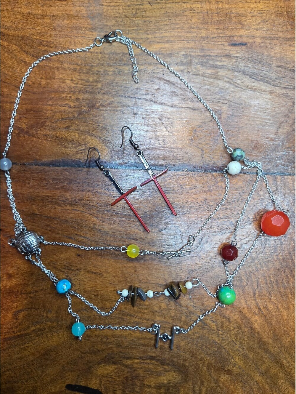 Star Wars Beaded Necklace with Lightsaber Earrings Set